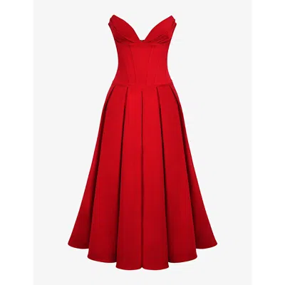 House Of Cb Womens Scarlet Lady Plunge-neck Stretch-cotton Midi Dress