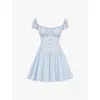 House Of Cb Nala Puff Sleeve Cotton Blend Minidress In Soft Blue