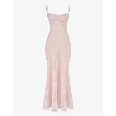 House Of Cb Womens Soft Pink Seren Lace-up Lace Maxi Dress