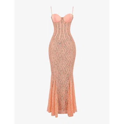 HOUSE OF CB WOMENS SORBET CORDELIA LACE-EMBROIDERED CORSET WOVEN MAXI DRESS
