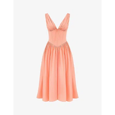 House Of Cb Womens Sorbet Cotton Emmelina Plunge-neck Corset Stretch Cotton-blend Midi Dress