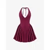 House Of Cb Womens Wine Valentia Plunge-neck Stretch-cotton Mini Dress