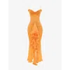 House Of Cb Womens Apricot Gabbi Ruffle-trim Stretch-woven Maxi Dress In Apricot