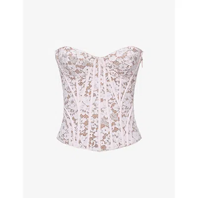 House Of Cb Womens Baby Pink Solaine Boned Floral-lace Corset To In Multi