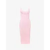 House Of Cb Womens Baby Pink The Sculpt Halter-neck Bandage Stretch-woven Midi Dress