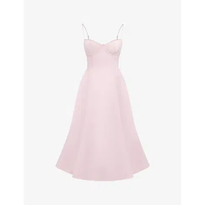 House Of Cb Womens Ballerina Pink Mademoiselle Floral-print Stretch Cotton-blend Midi Dress