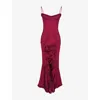 House Of Cb Womens  Gabbi Ruffle-front Mesh Maxi Dress In Beet Red