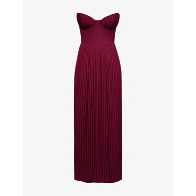 House Of Cb Womens  Marcella Pleated Woven Maxi Dress In Berry