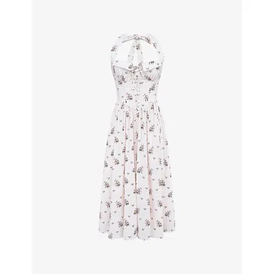 House Of Cb Womens Berry Spot Cream Emilia Halter-neck Cotton Midi Dress