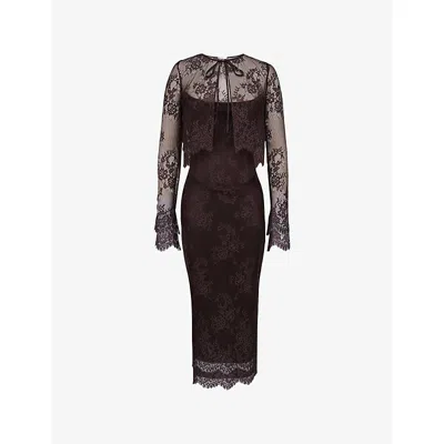 House Of Cb Womens Larra Corset Lace Midi Dress With Bolero Bitter Chocolate