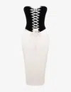 House Of Cb Womens Black And Cream Jaina Strapless Corseted Stretch-woven Midi Dress In Multi-coloured