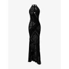 House Of Cb Womens Black & Gold Oliviana Halterneck Velvet Maxi Dress In Multi