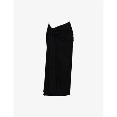House Of Cb Womens Black April Draped Stretch-cotton Midi Skirt