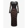 House Of Cb Delilah Long Sleeve Lace Overlay Mermaid Dress In Black