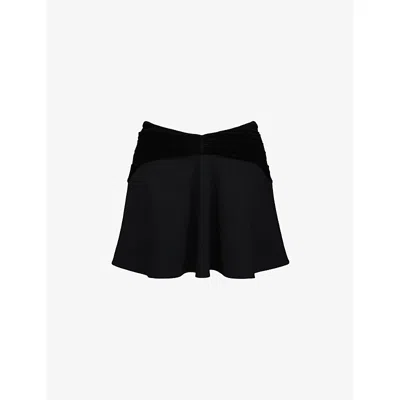 House Of Cb Womens Black Asa Flounce-detail Georgette And Velvet Mini Skirt