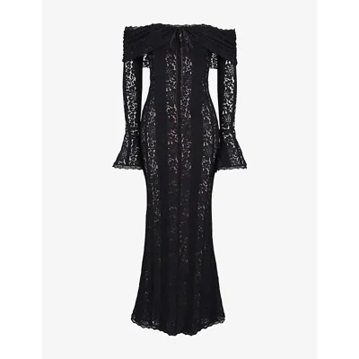 House Of Cb Womens Belle Off-shoulder Lace Maxi Dress Black