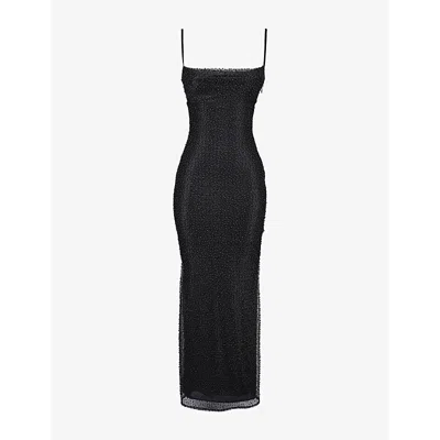 House Of Cb Womens Calla Pearl-embellished Mesh Maxi Dress Black