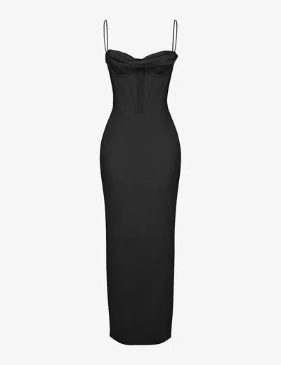 House Of Cb Womens Black Charmaine Corset Satin Maxi Dress