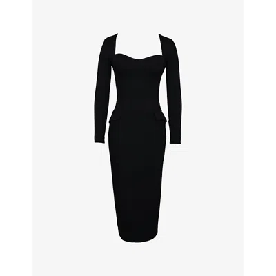 House Of Cb Womens Ella Long-sleeve Stretch-woven Midi Dress Black