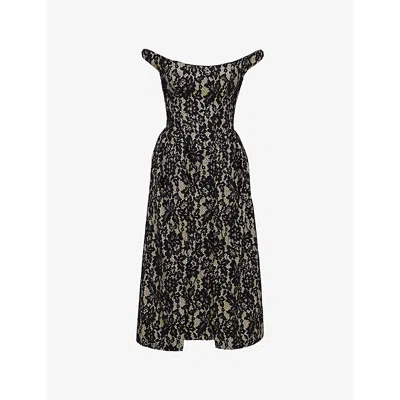 House Of Cb Womens  Charming Off-shoulder Lace Midi Dress In Black Gold