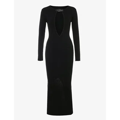 House Of Cb Womens Black Keeya Cut-out Knitted Maxi Skirt