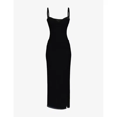 House Of Cb Womens Black Lini Corset-bodice Stretch-mesh Maxi Dress In Multi