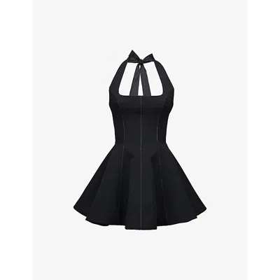 House Of Cb Womens Loulette Halterneck Stretch-crepe Mini Dress Black