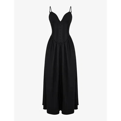 House Of Cb Lova Corseted Stretch-woven Maxi Dress In Black