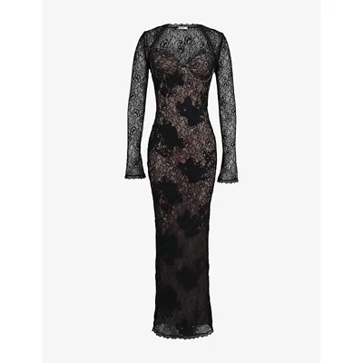 House Of Cb Womens Black Lucienne Stretch Floral-lace Maxi Dress