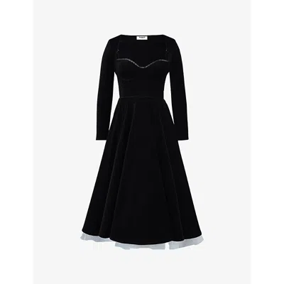 House Of Cb Womens  Mademoiselle Velvet Tulle Midi Dress In Black