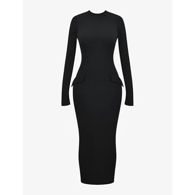 House Of Cb Womens Black Marie-louise Turtleneck Stretch-woven Maxi Dress