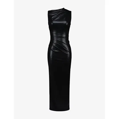 House Of Cb Womens Black Maya Sleeveless Faux-leather Maxi Dress