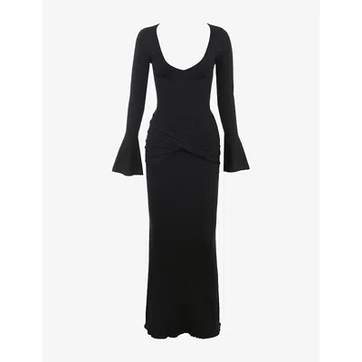 House Of Cb Womens Black Mila Flute-sleeve Knit Maxi Dress