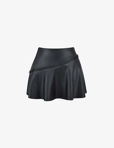 House Of Cb Womens Black Nova Braided-trim Faux-leather Mini Skirt
