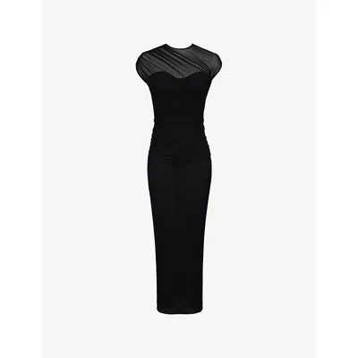 House Of Cb Womens Black Orelia Draped Mesh Maxi Dress