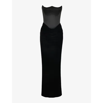 House Of Cb Womens  Persephone Strapless Satin Maxi Dress In Black