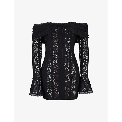 House Of Cb Womens Black Sadie Off-shoulder Lace Mini Dress