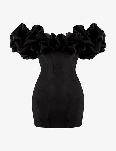 House Of Cb Womens Black Selena Off-shoulder Stretch-satin Mini Dress