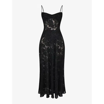House Of Cb Womens Black Seren Corseted Floral-jacquard Woven Maxi Dress