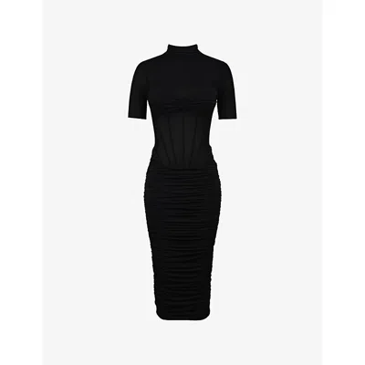 House Of Cb Womens Black Sorrel Semi-sheer Stretch-mesh Midi Dress