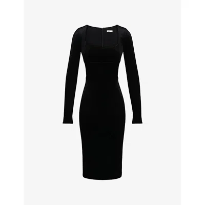 House Of Cb Womens Black Velvet Asha Square-neck Stretch-woven Midi Dress