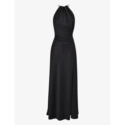 House Of Cb Womens Black Zanab Halter-neck Thigh-split Woven Maxi Dress