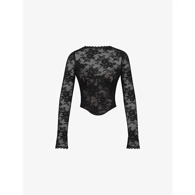 House Of Cb Womens Black Zoe Long-sleeve Lace Corset To