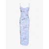 House Of Cb Womens Blue Floral Print Lini Corset-bodice Stretch-mesh Maxi Dress In Multi