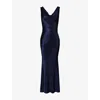 House Of Cb Womens Blue Safaira Cowl-neck Satin Maxi Dress In Blue