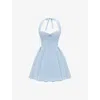 House Of Cb Womens Harriet Halter Cotton-blend Mini Dress Bluebell In Bluebell