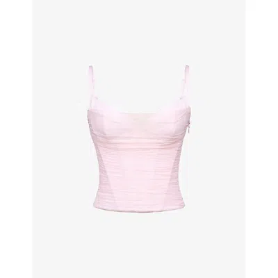 House Of Cb Womens Blush Pink Lini Satin And Mesh Corset To