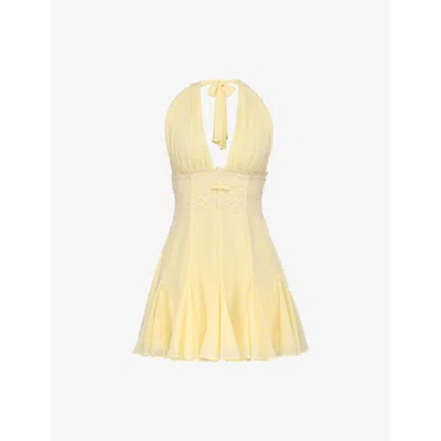 House Of Cb Womens Butter Yellow Ailani Halter Neck Woven Mini Dress