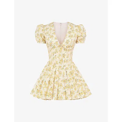 House Of Cb Womens Imani Floral-print Stretch-cotton Mini Dress Buttercup Vintage