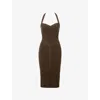 House Of Cb Womens Chocolat The Sculpt Halter-neck Bandage Stretch-woven Midi Dress